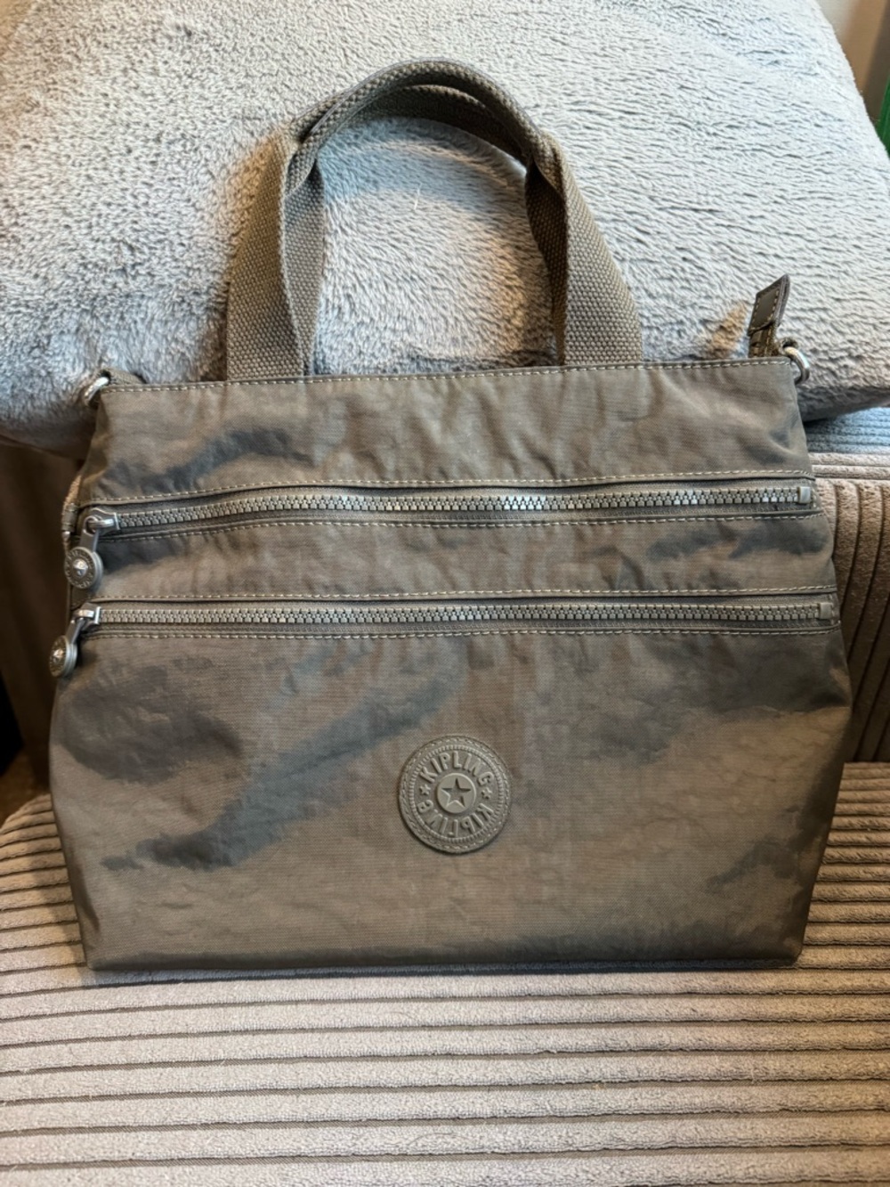 NWOT Kipling Dark Grey Nylon Messenger Bag with Dual Front Zips
